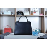 Kelly 28 black gold buckle with extreme pink French sheepskin inside